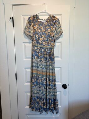 Current Air Blue Floral Maxi Dress with Yellow Accents